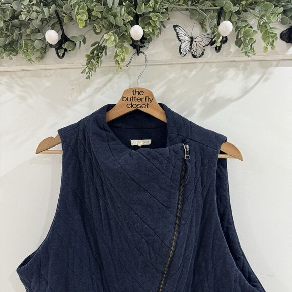 Eileen fisher asymmetrical zipper quilted vest navy blue size XL - Picture 4 of 4